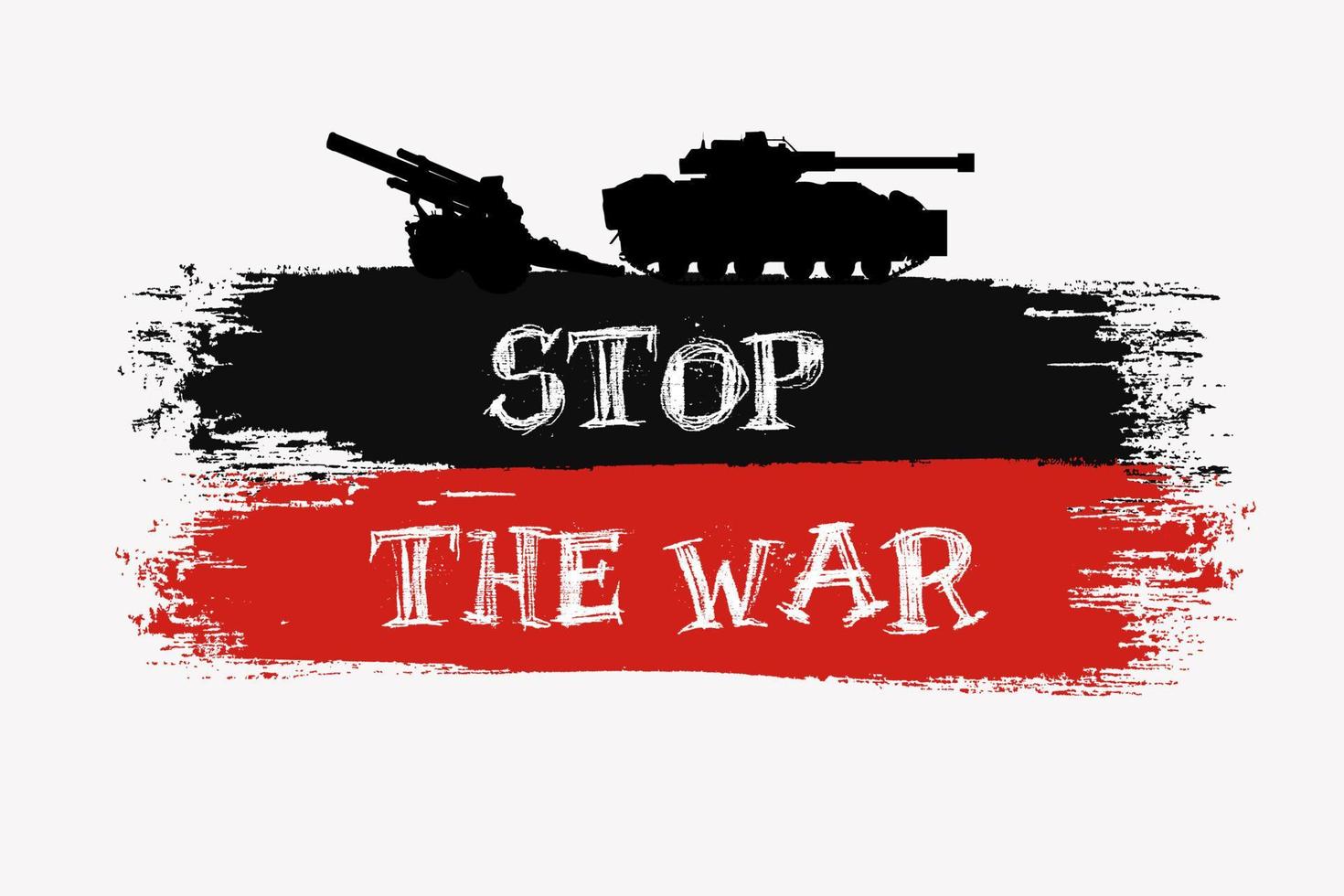 stop war bakgrundsillustration med siluett av tank och kanon. stoppa krig tecken bakgrund med penseldrag stil. vektor