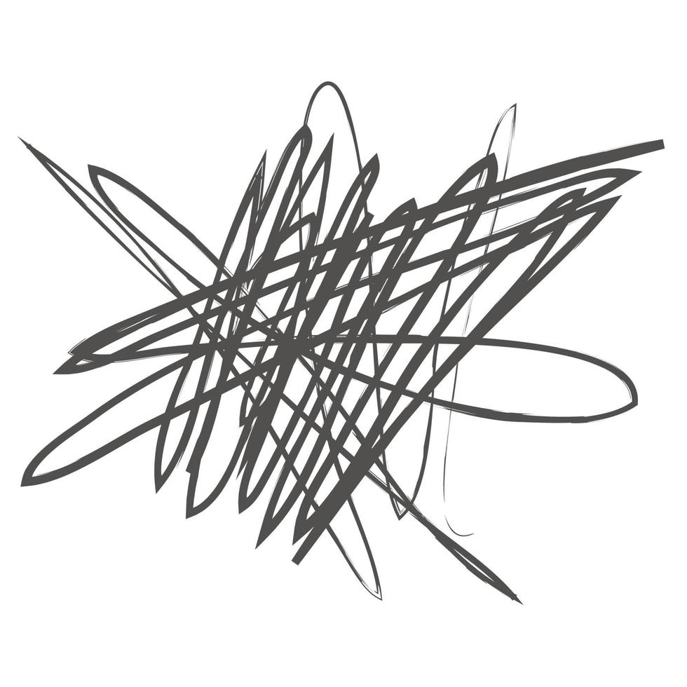 verschlungenes abstraktes Gekritzel mit handgezeichneter Linie. Gekritzelvektor gezeichnete Verwicklungen, Linien, Kreise. schwarze Linie abstrakte Kritzelform. wirres Chaos, Depression, Aggression, Böses vektor