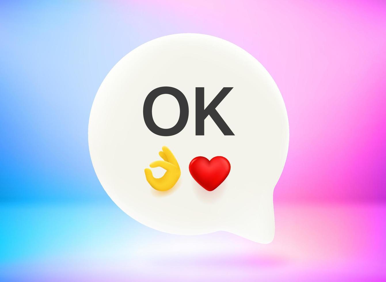 ok meddelande. chattbubbla med söta emojis. vektor 3d illustration