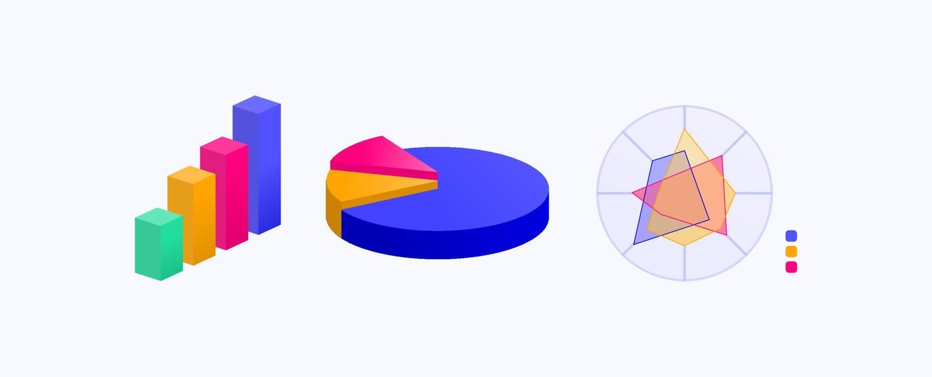 3D-Diagramm-Kreisdiagramm-Datenvisualisierungsvektor für Geschäftsberichts- und Präsentationsillustration vektor