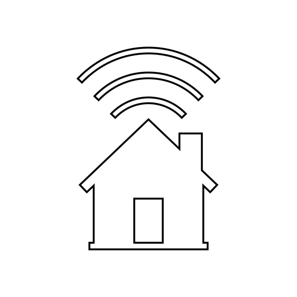 Heim- und Funksignal im umrissenen Symbol. geeignet für Gestaltungselement von Smarthome-App-Symbol und digitaler Heimtechnologie. vektor