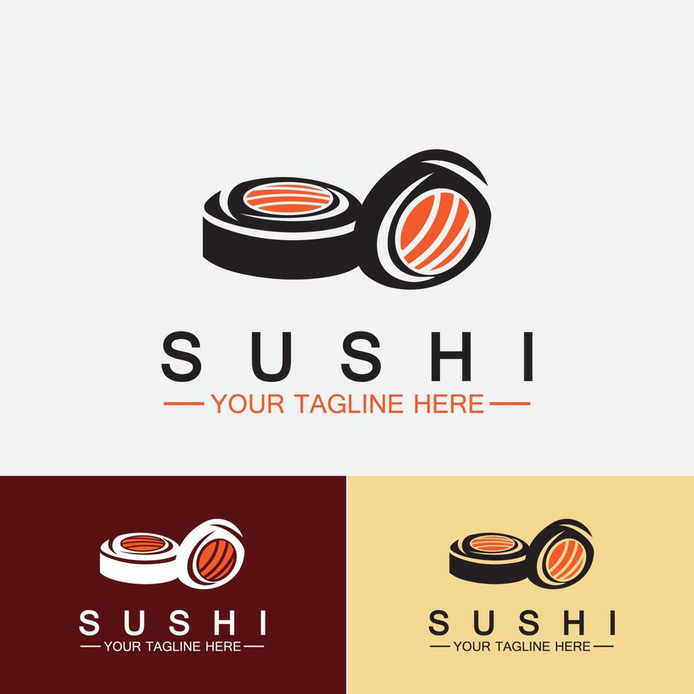 sushi logo template.vector icon style illustration bar oder shop, sushi, lachsbrötchen, sushi und brötchen mit essstäbchen bar oder restaurant vektor logo vorlage