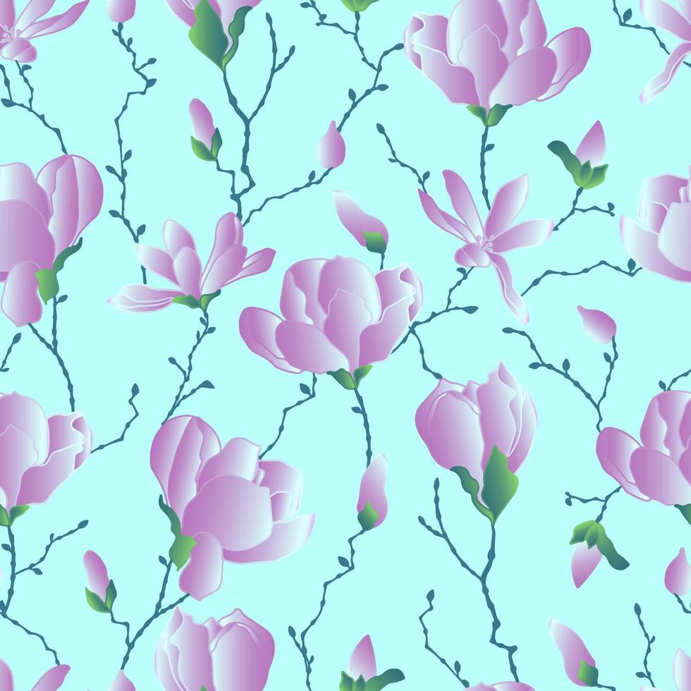 vektor sömlösa mönster av magnolia blommor med grenar och löv. botanisk illustration för tapeter, textil, tyg, kläder, papper, vykort