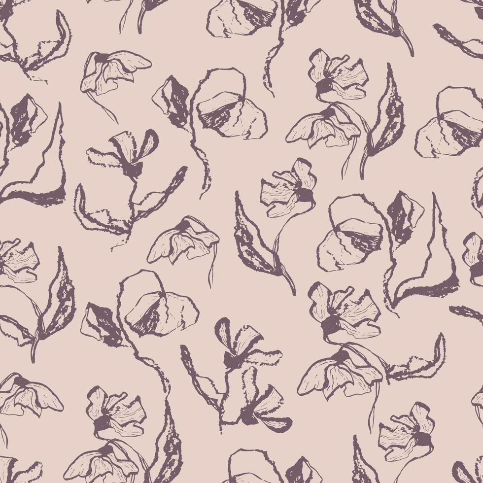 vektor sömlösa mönster blommor med löv. botanisk illustration för tapeter, textil, tyg, kläder, papper, vykort