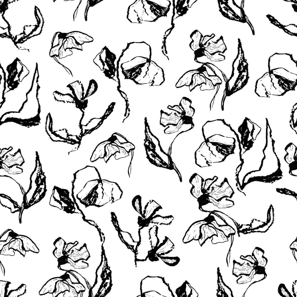 vektor sömlösa mönster blommor med löv. botanisk illustration för tapeter, textil, tyg, kläder, papper, vykort