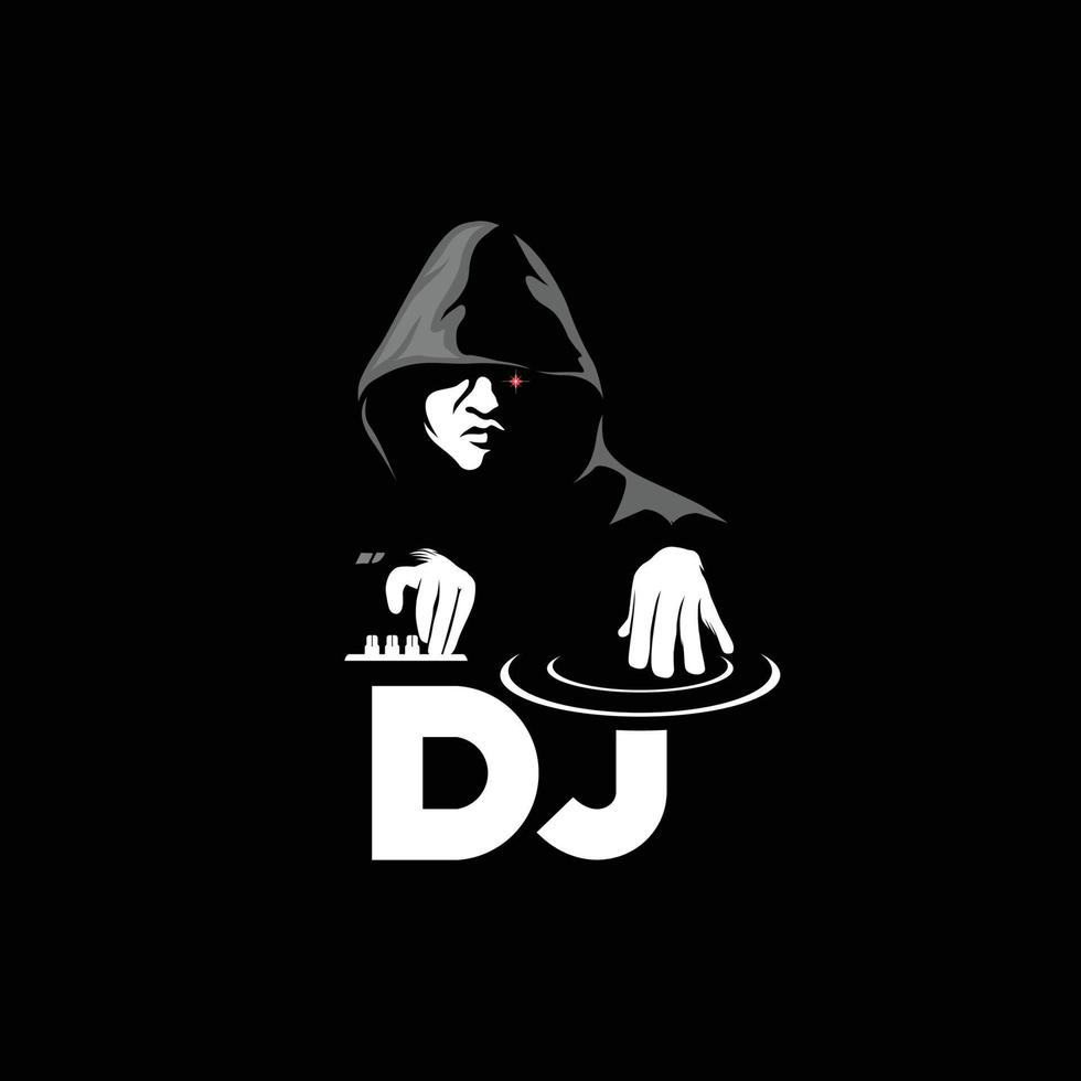 DJ-Logo mit Hoodie-Mann, Gestaltungselement für Logo, Poster, Karte, Banner, Emblem, T-Shirt. Vektor-Illustration vektor