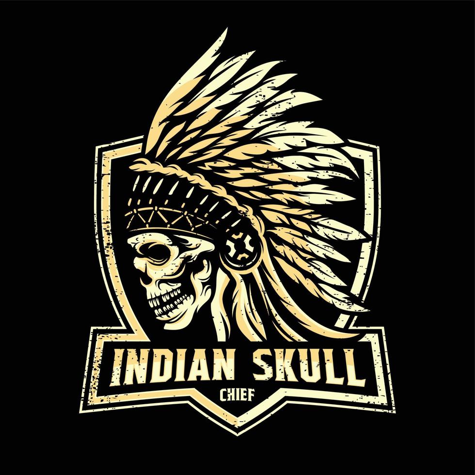 skull head chief indian, designelement för logotyp, affisch, kort, banner, emblem, t-shirt. vektor illustration