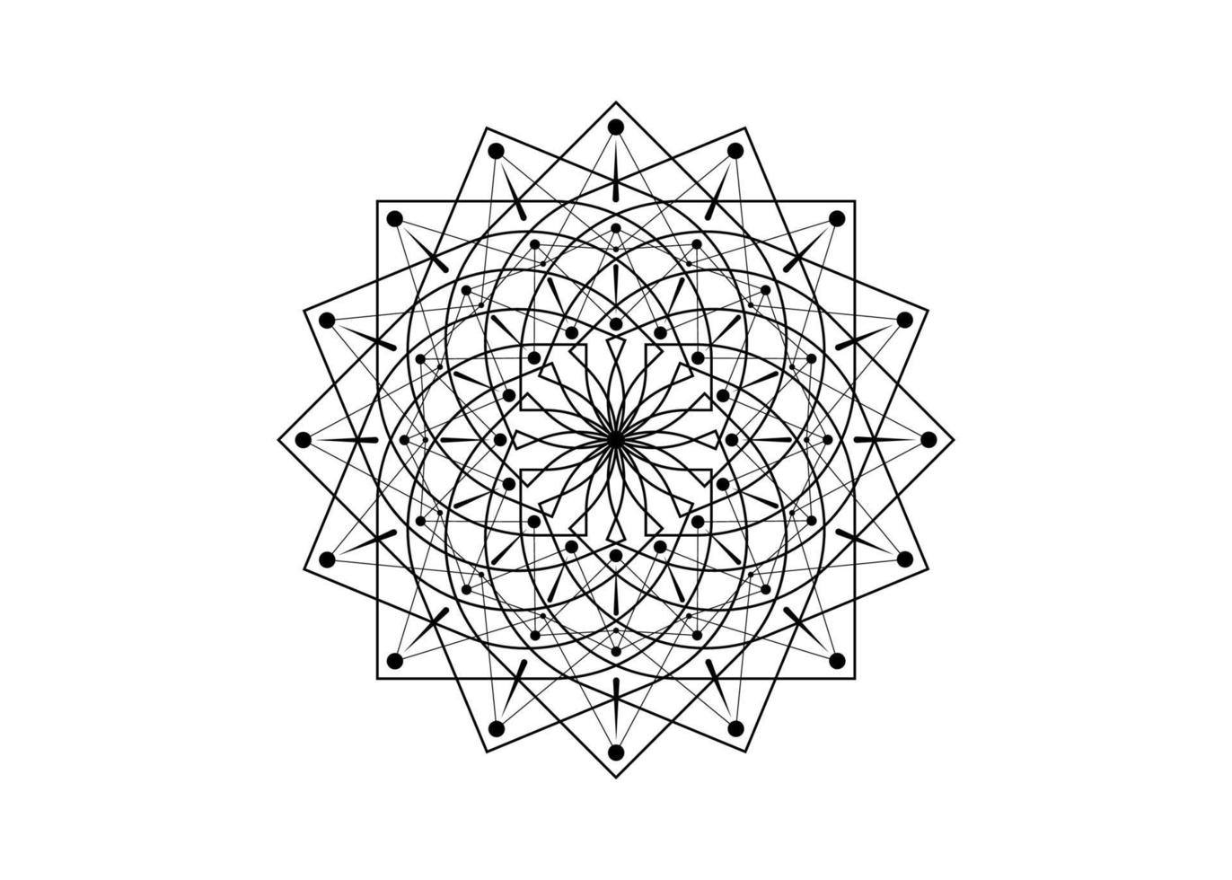 svart lotusblomma mandala, livsfrö symbol helig geometri. logotyp ikon geometriska mystiska mandala av alkemi esoterisk blomma. vektor gudomlig meditativ amulett isolerad på vit bakgrund