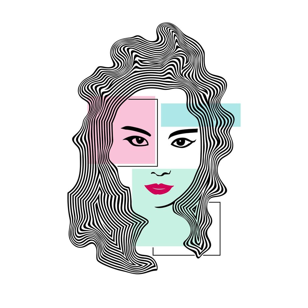 kvinnligt ansikte med vågigt långt hår vektorillustration vektor