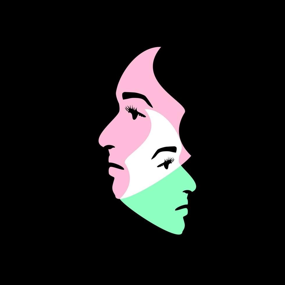 linjekonst av flickans ansikte med dubbelexponeringsstil. vektor illustration