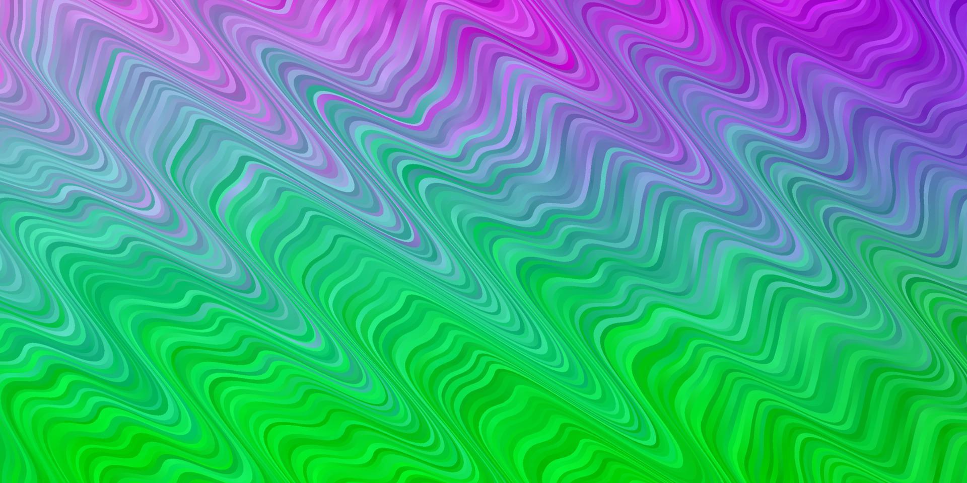 hellrosa, grüner Vektorhintergrund mit gebogenen Linien. vektor