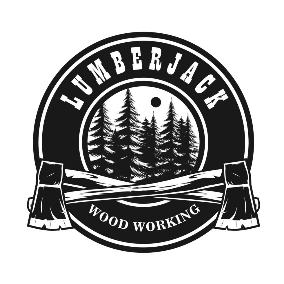 skogshuggare-logotypdesign, monokrom färg vektor