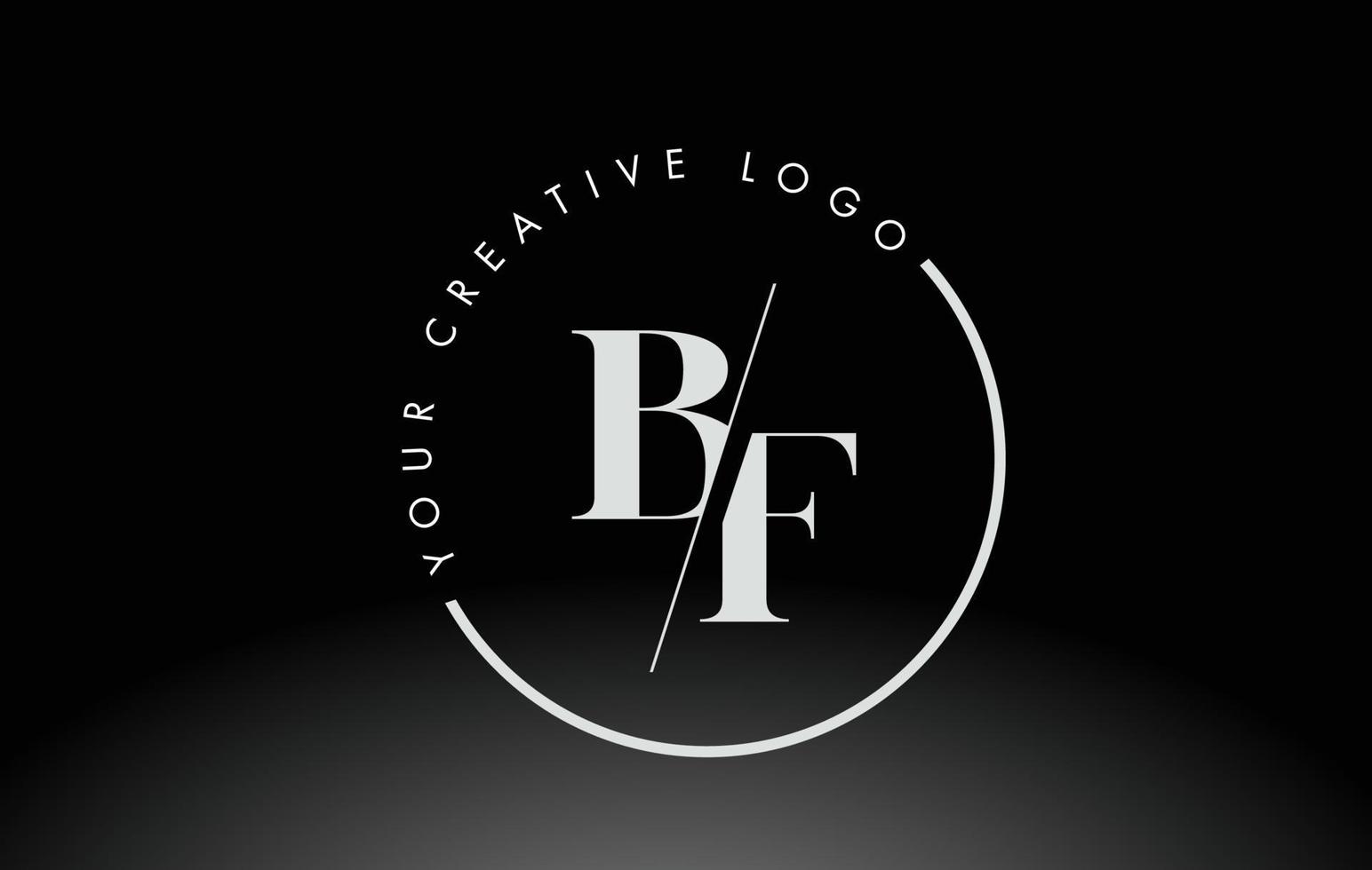 weißes bf-serifenbuchstabe-logo-design mit kreativem geschnittenem schnitt. vektor