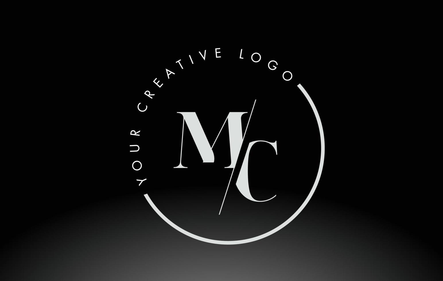 vit mc serif-bokstavslogotypdesign med kreativ skärning. vektor