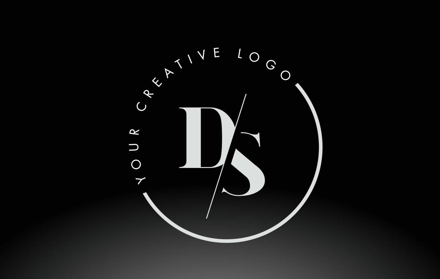 weißes ds-serifenbuchstabe-logo-design mit kreativem geschnittenem schnitt. vektor