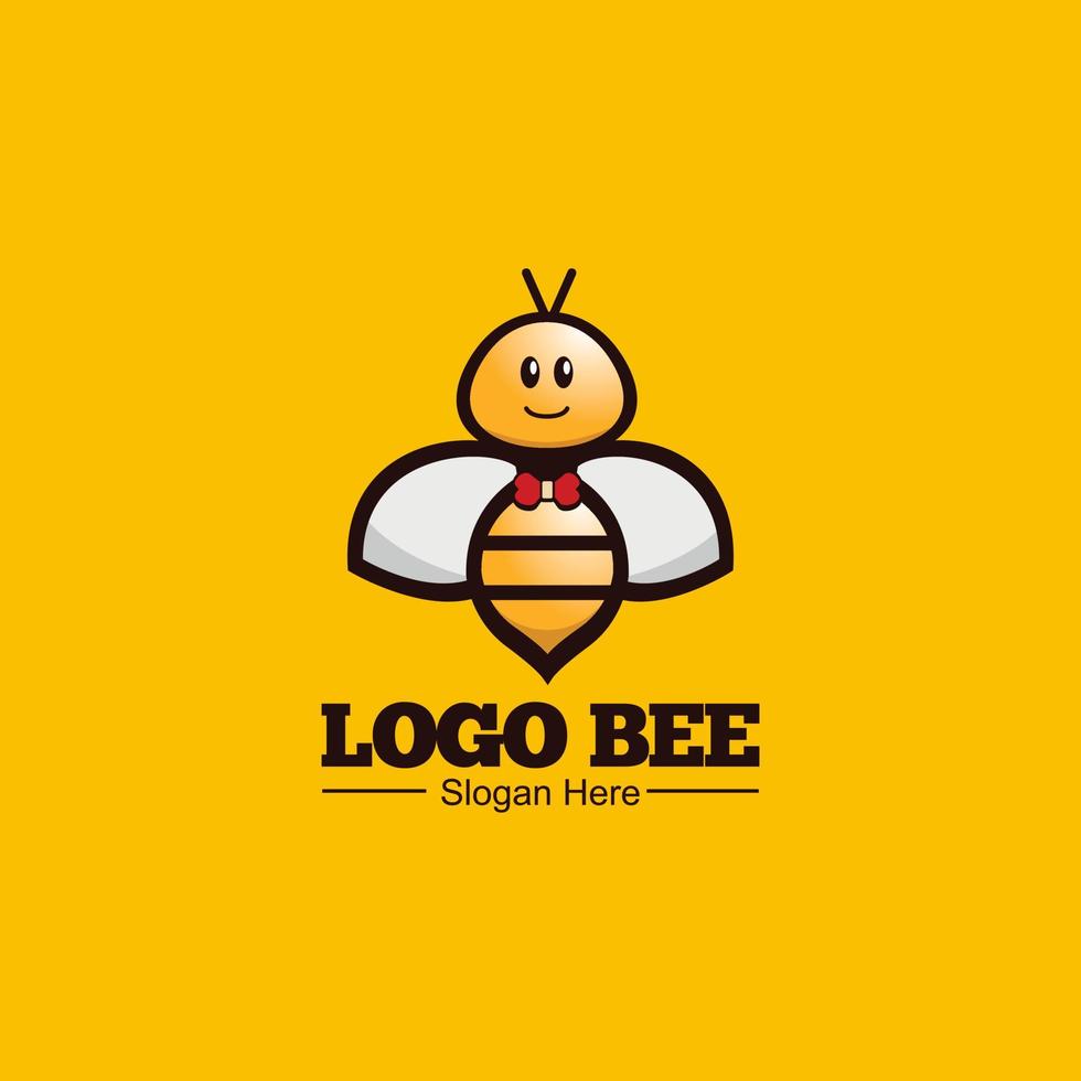 söt leende bee logotyp tecknad illustration vektor