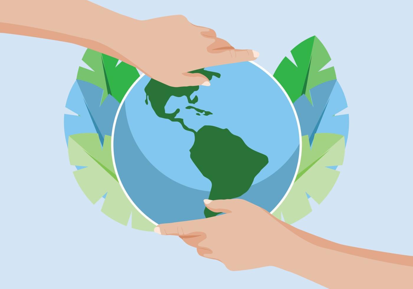 Flache Illustration von zwei Händen, die die Erde mit Earth Day-Konzept halten. vektor
