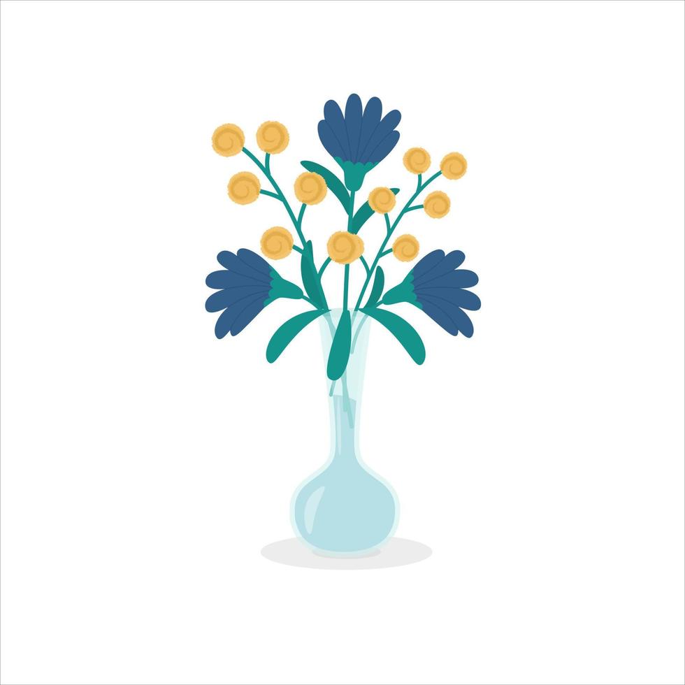 isolerade färgglada blommor i vas på vit bakgrund vektor
