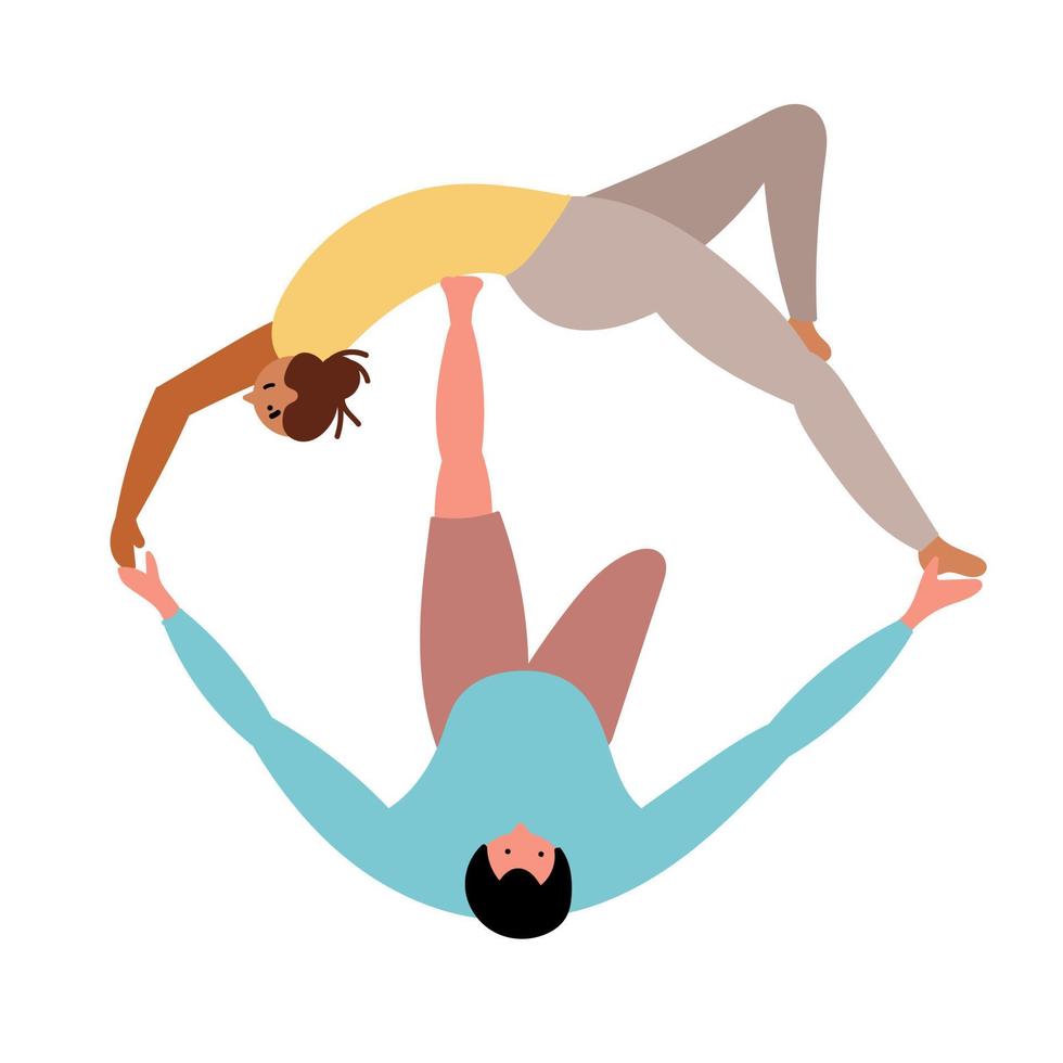 Ein verliebtes Paar, Mädchen und Männer machen Yoga. gemeinsame Meditation vektor