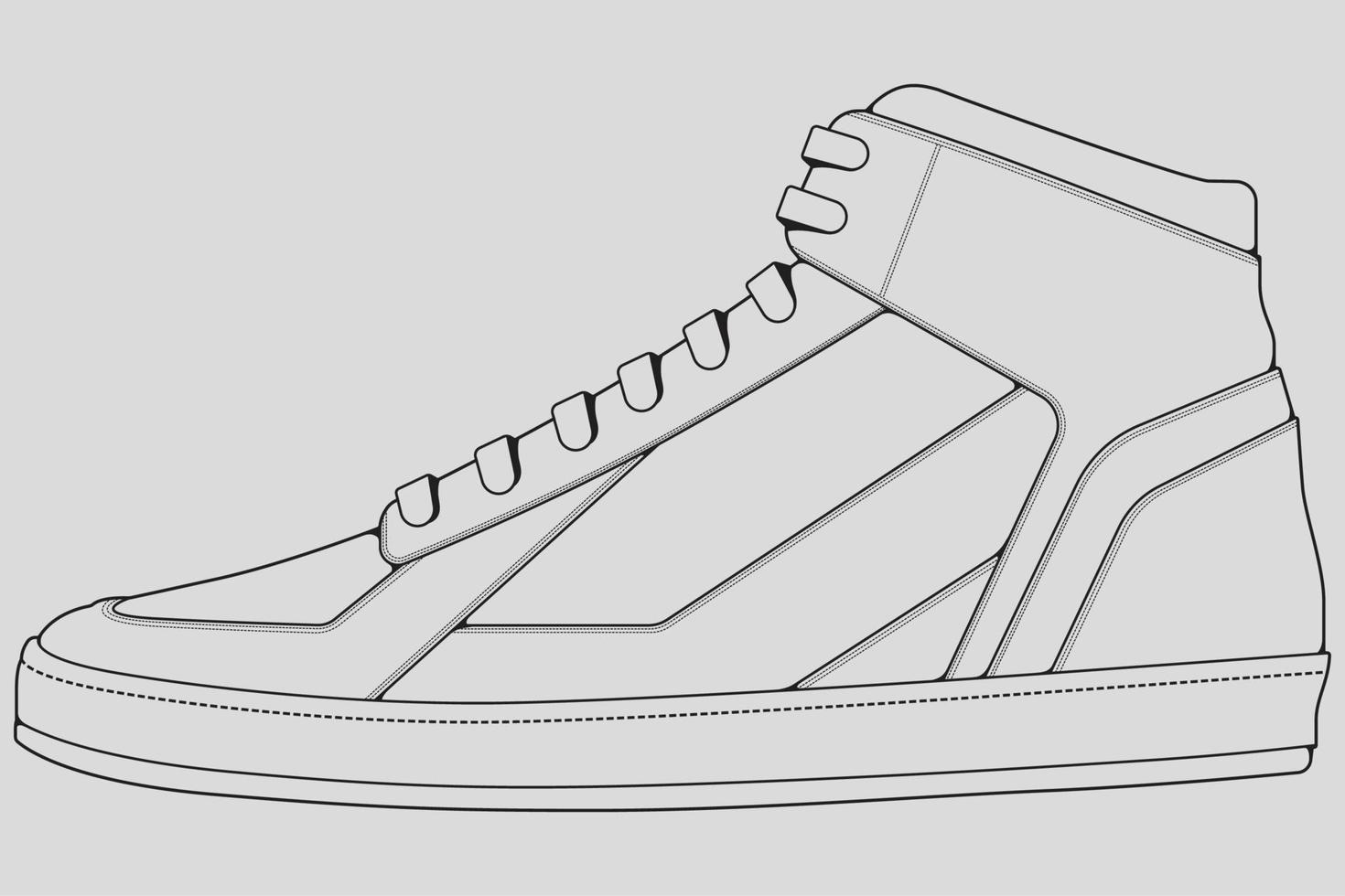 Schuhe Sneaker Umrisszeichnung Vektor, Turnschuhe in einem Skizzenstil gezeichnet, schwarze Linie Sneaker Turnschuhe Vorlagenumriss, Vektorillustration. vektor