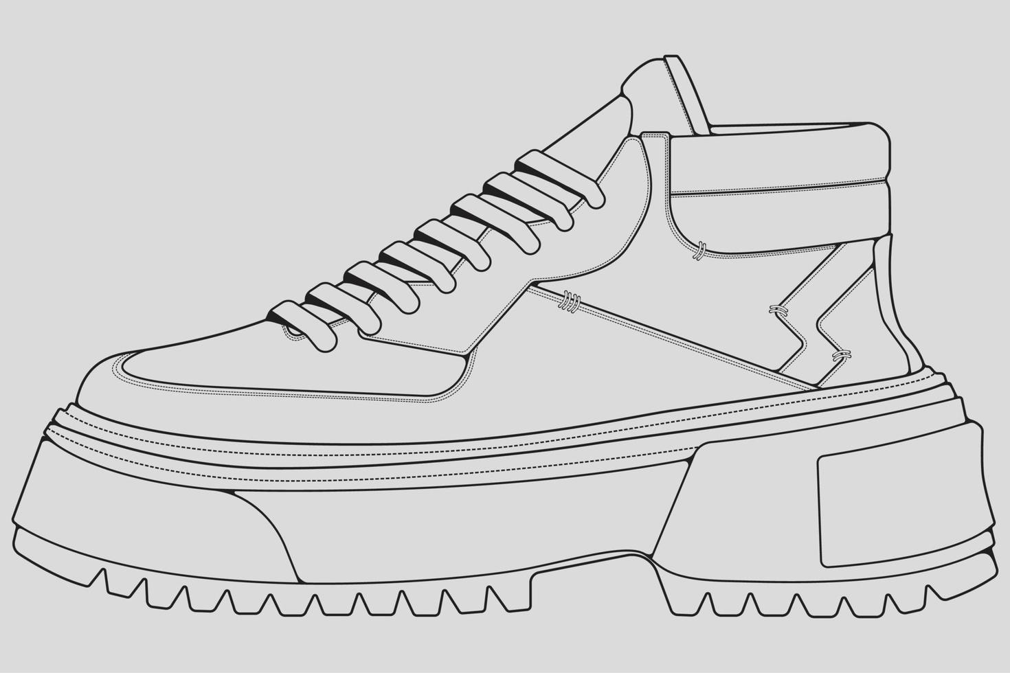 Schuhe Sneaker Umrisszeichnung Vektor, Turnschuhe in einem Skizzenstil gezeichnet, schwarze Linie Sneaker Turnschuhe Vorlagenumriss, Vektorillustration. vektor