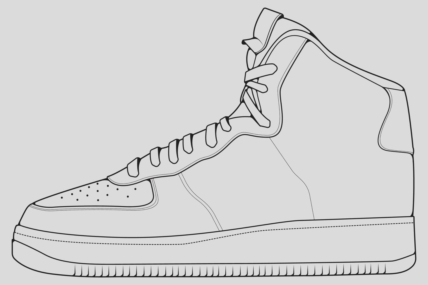 skor sneaker kontur ritning vektor, sneakers ritade i en skiss stil, svart linje sneaker utbildare mall kontur, vektor illustration.