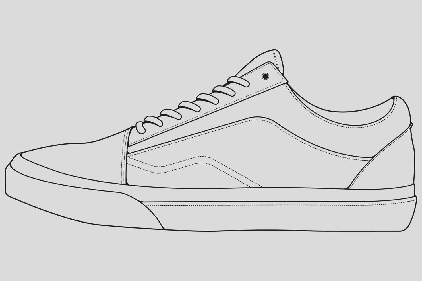 skor sneaker kontur ritning vektor, sneakers ritade i en skiss stil, svart linje sneaker utbildare mall kontur, vektor illustration.