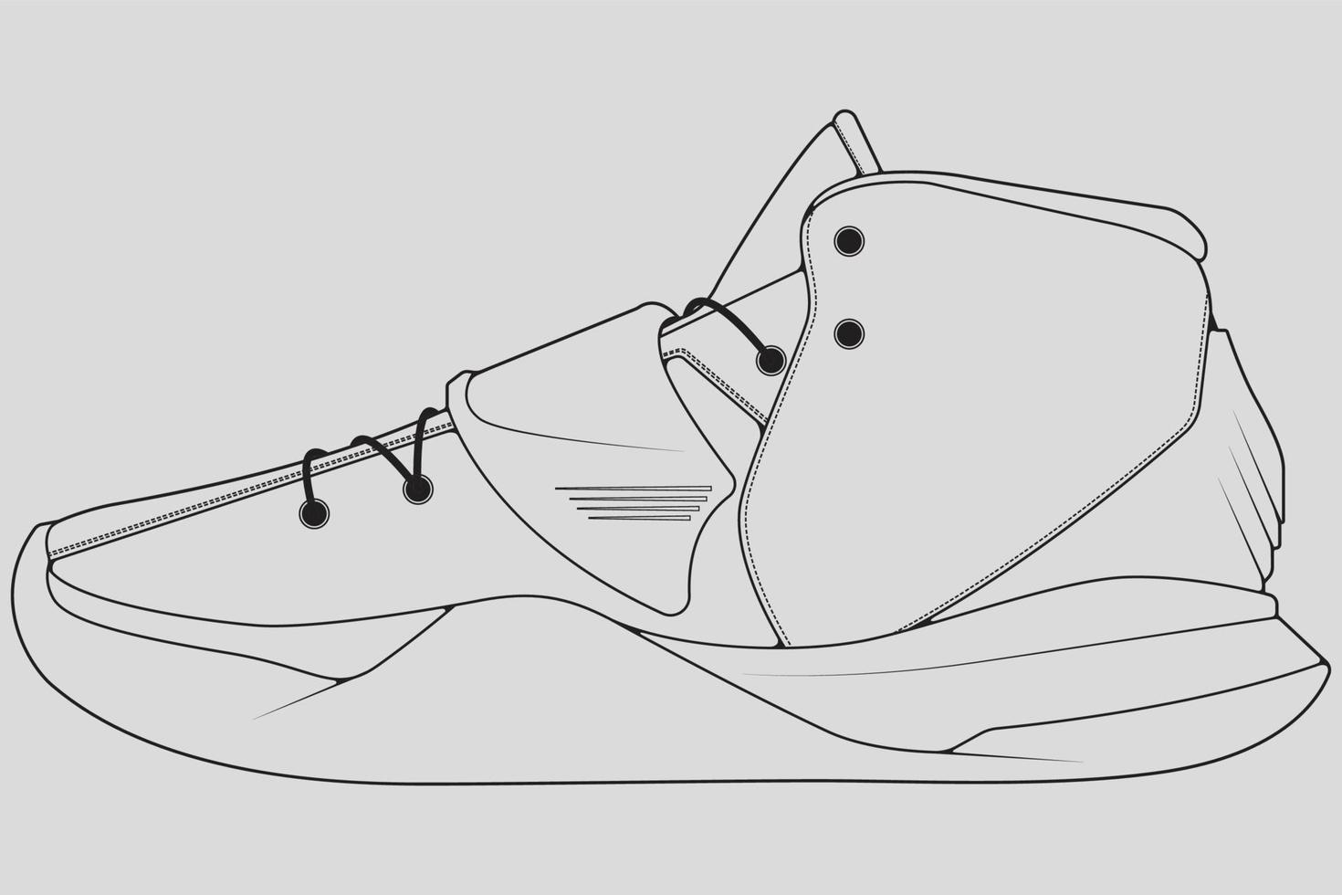 skor sneaker kontur ritning vektor, sneakers ritade i en skiss stil, svart linje sneaker utbildare mall kontur, vektor illustration.