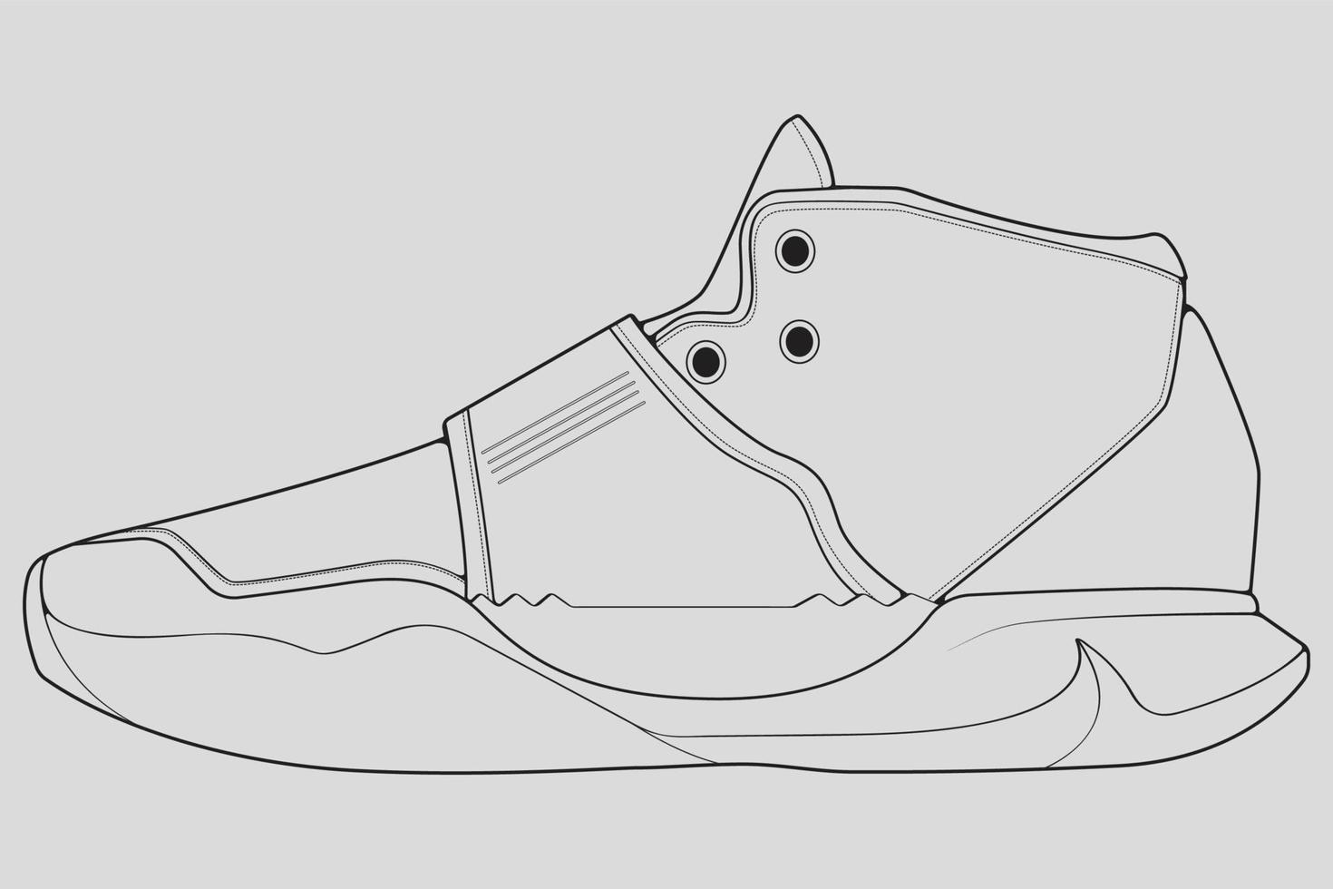 skor sneaker kontur ritning vektor, sneakers ritade i en skiss stil, svart linje sneaker utbildare mall kontur, vektor illustration.