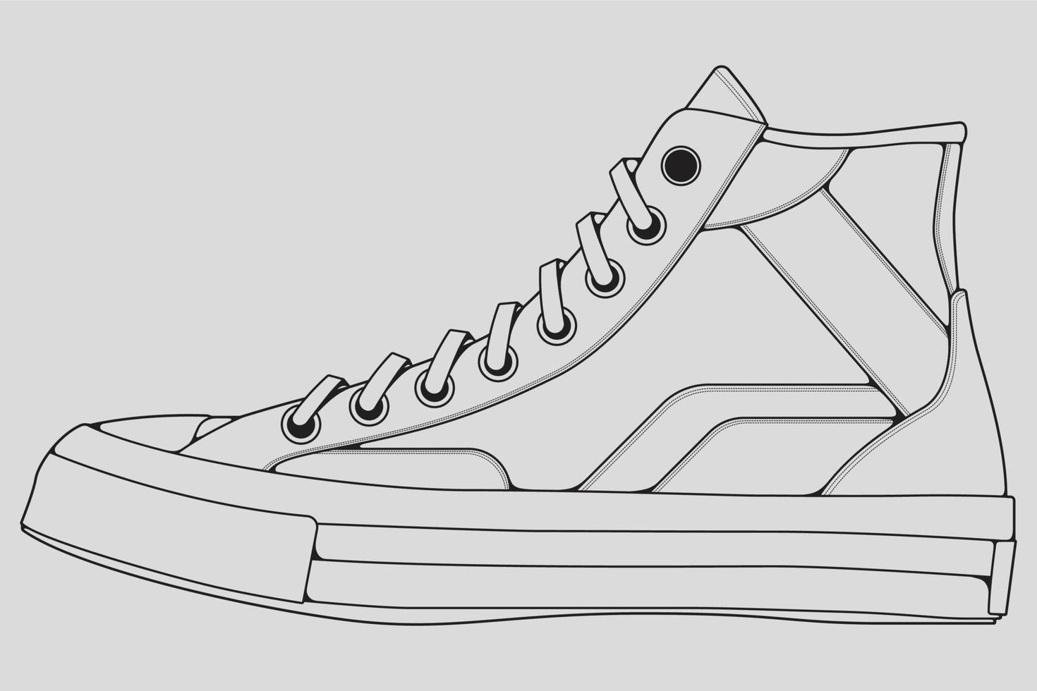 skor sneaker kontur ritning vektor, sneakers ritade i en skiss stil, svart linje sneaker utbildare mall kontur, vektor illustration.