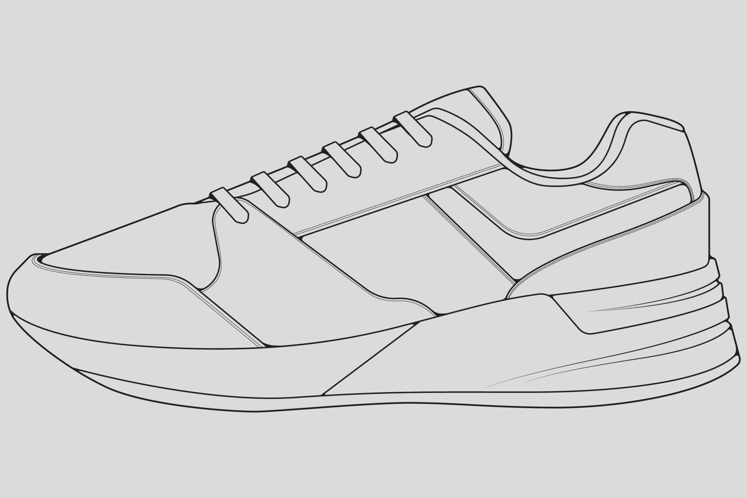 Schuhe Sneaker Umrisszeichnung Vektor, Turnschuhe in einem Skizzenstil gezeichnet, schwarze Linie Sneaker Turnschuhe Vorlagenumriss, Vektorillustration. vektor