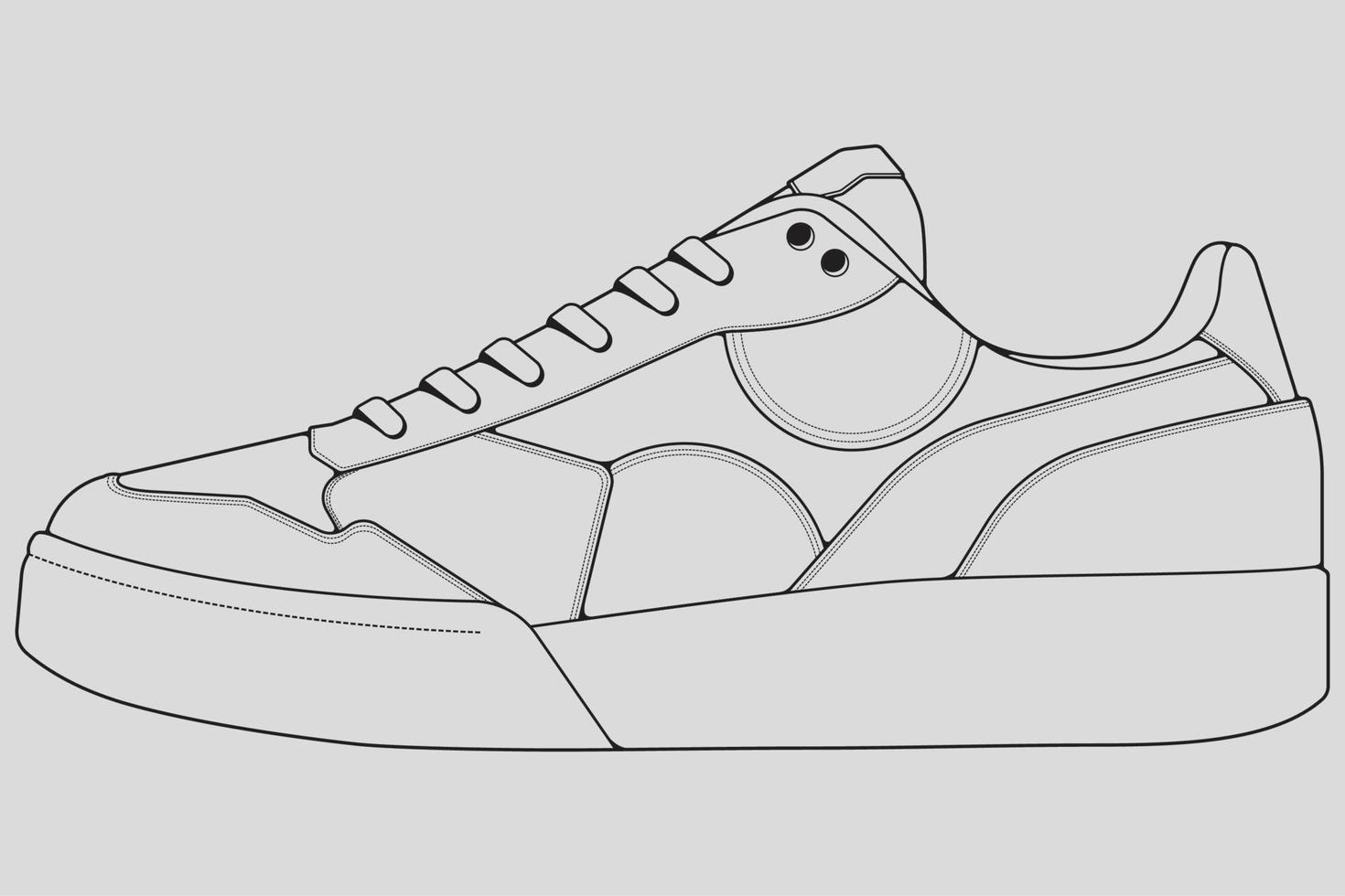 Schuhe Sneaker Umrisszeichnung Vektor, Turnschuhe in einem Skizzenstil gezeichnet, schwarze Linie Sneaker Turnschuhe Vorlagenumriss, Vektorillustration. vektor