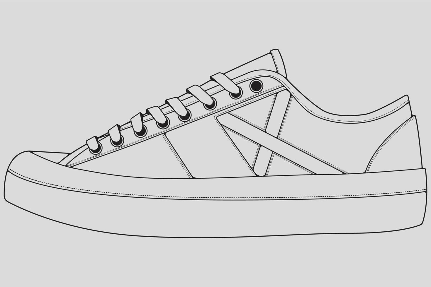 skor sneaker kontur ritning vektor, sneakers ritade i en skiss stil, svart linje sneaker utbildare mall kontur, vektor illustration.