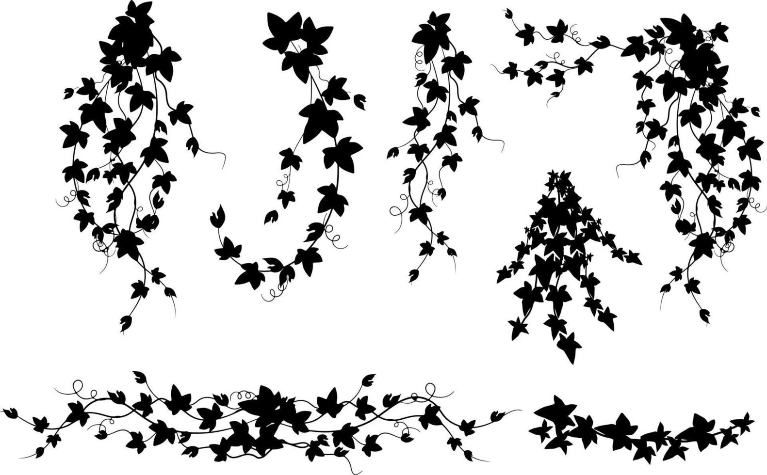 monochrome Silhouette aus Blättern, Zweigen und Blumen. vektor