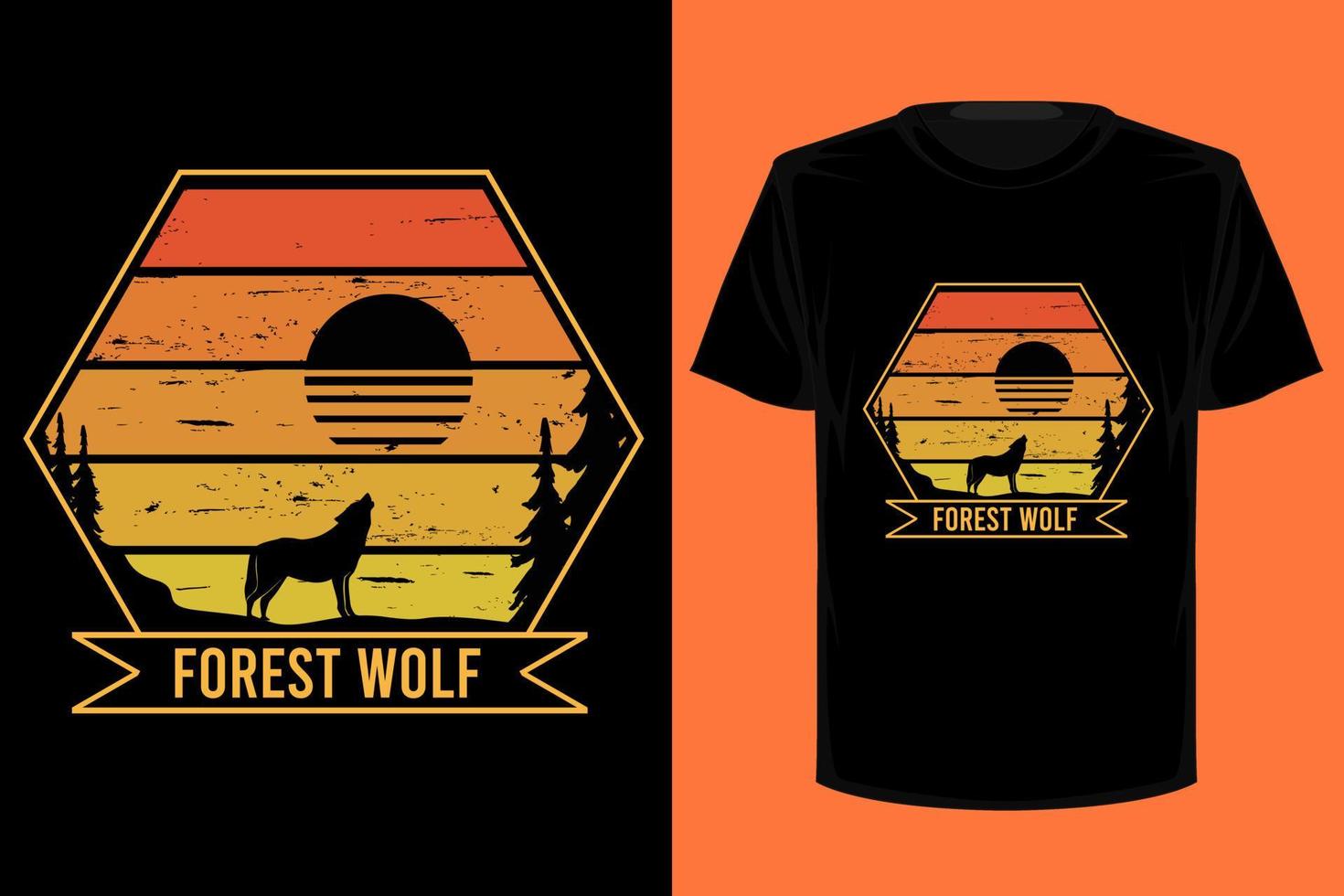 forest wolf retro vintage t-shirt design vektor