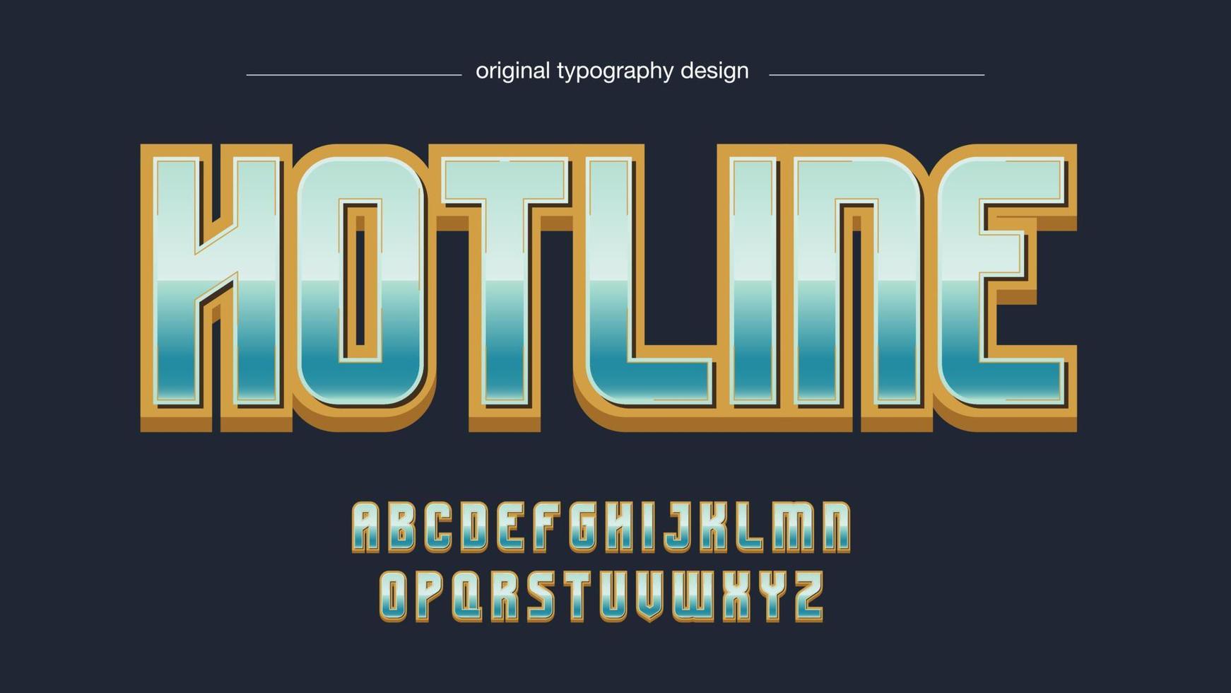 ljusblå och guld glänsande metallisk 3d versaler typografi vektor