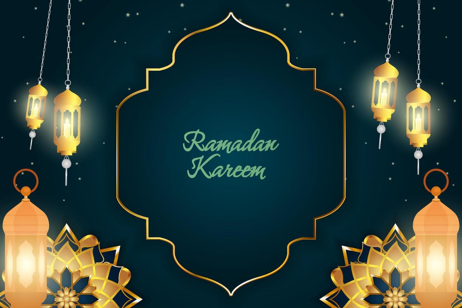 ramadan kareem islamischer hintergrund grün und gold mit linienelement vektor
