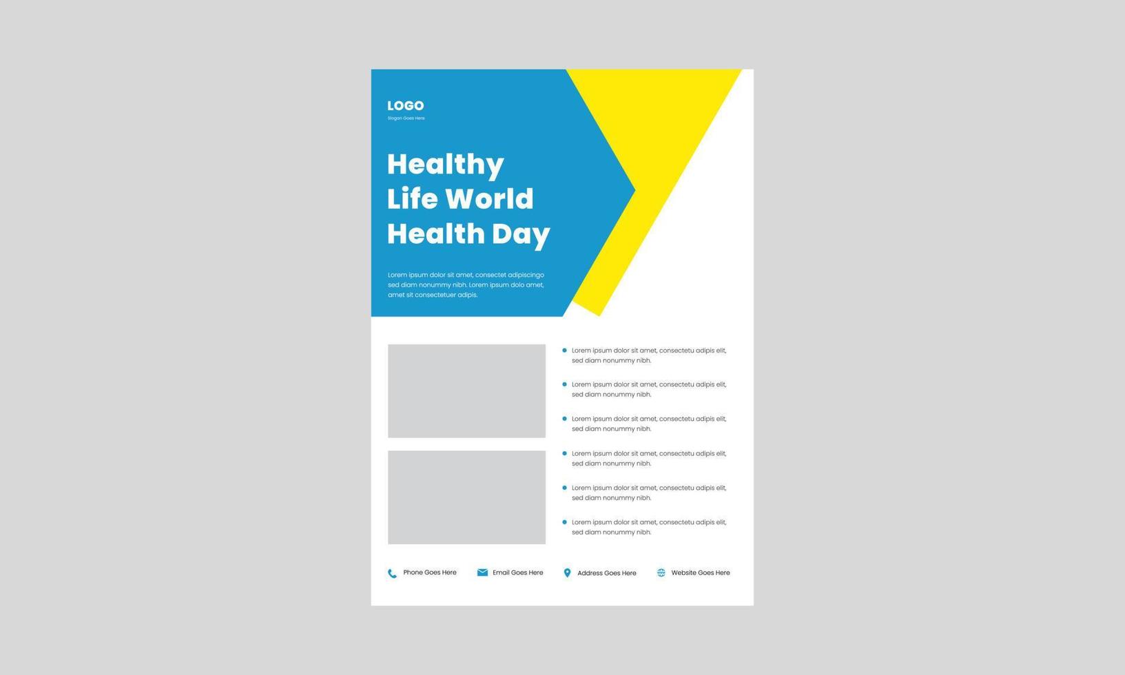 World Health Day flyer designmall. 7 april World Health Day affischdesign. hälsosamt liv världens hälsa dag flygblad design. vektor