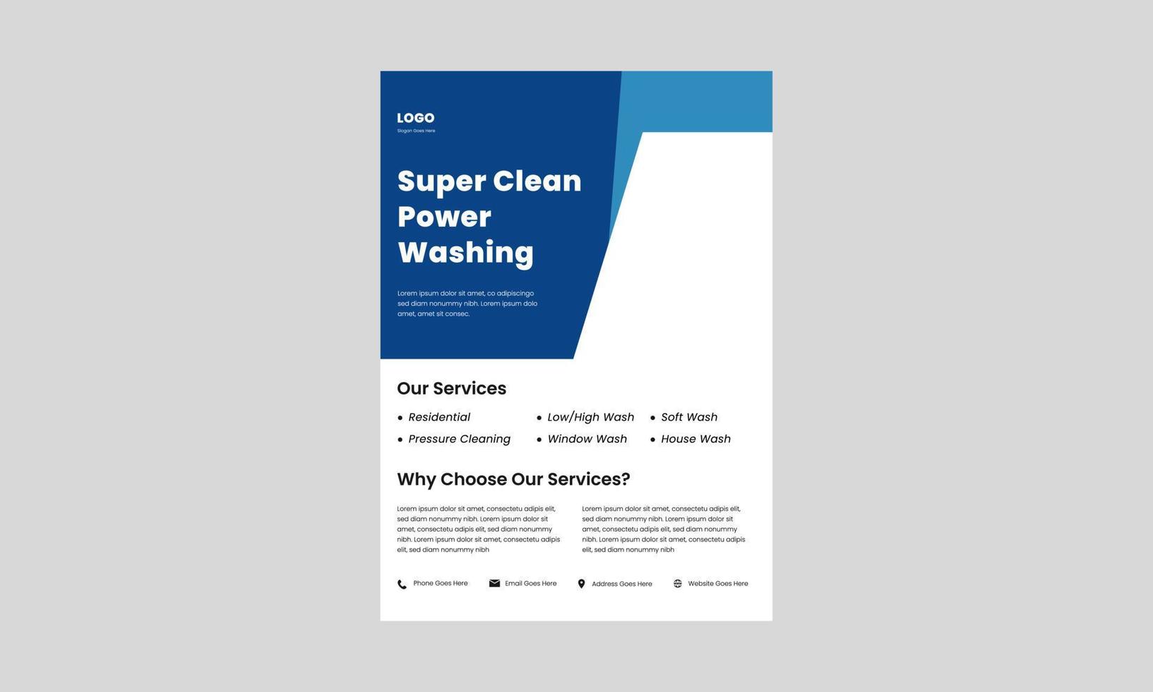 Power Washing Service Flyer Designvorlage. Druckreinigungsservice-Poster, Broschürendesign. professioneller power-washing-flyer. vektor