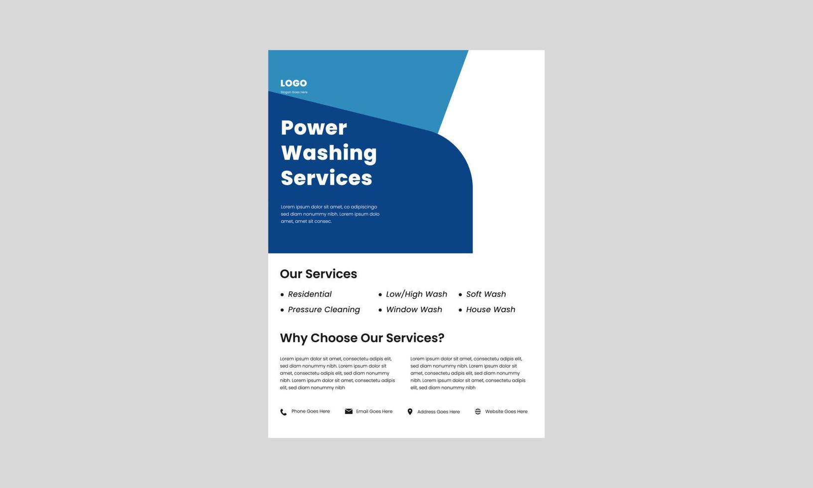 Power Washing Service Flyer Designvorlage. Druckreinigungsservice-Poster, Broschürendesign. professioneller power-washing-flyer. vektor