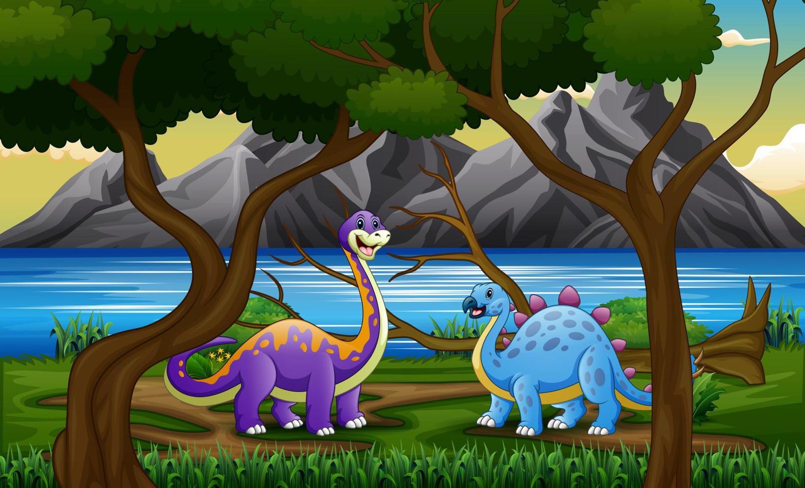 Cartoon-Dinosaurier im Dschungel vektor