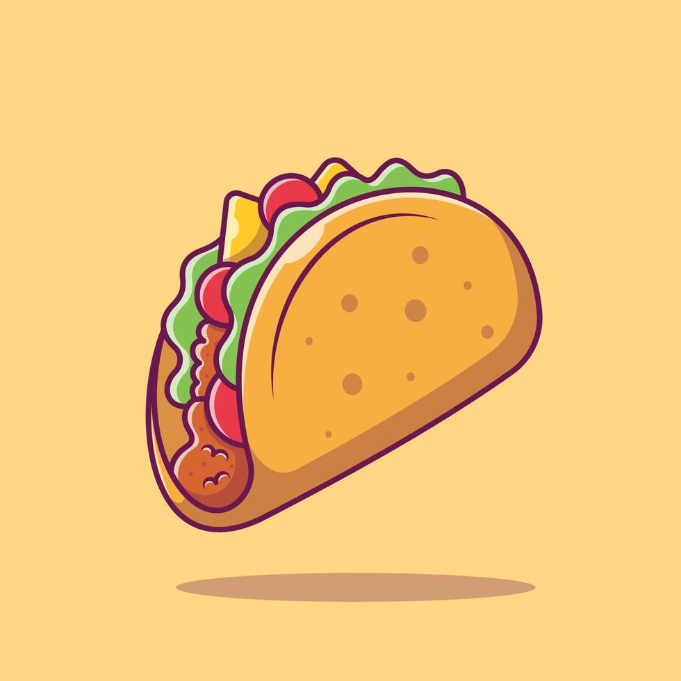 taco mexikanisches essen cartoon vektor symbol illustration. Lebensmittel-Objekt-Icon-Konzept isolierter Premium-Vektor. flacher Cartoon-Stil