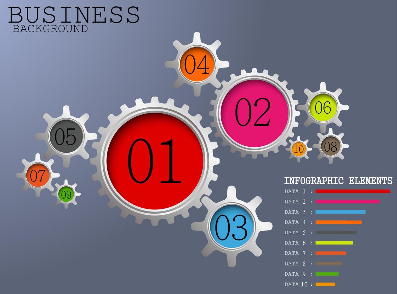 Business-Hintergrund-Konzept Farbe Zahnräder Anzahl Optionen mit grafischen Elementen der Info. Vektor