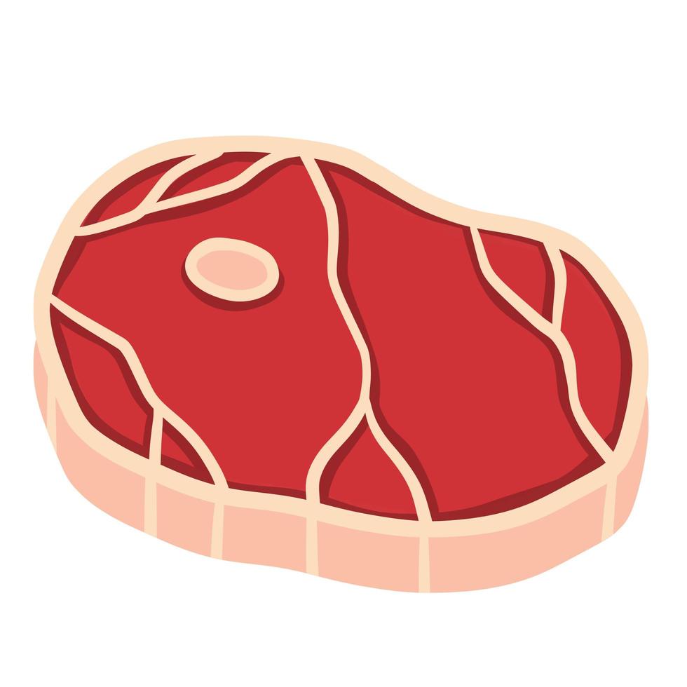 Stück rohes Fleisch. frisches rotes Essen mit Schlieren und Fett. vektor