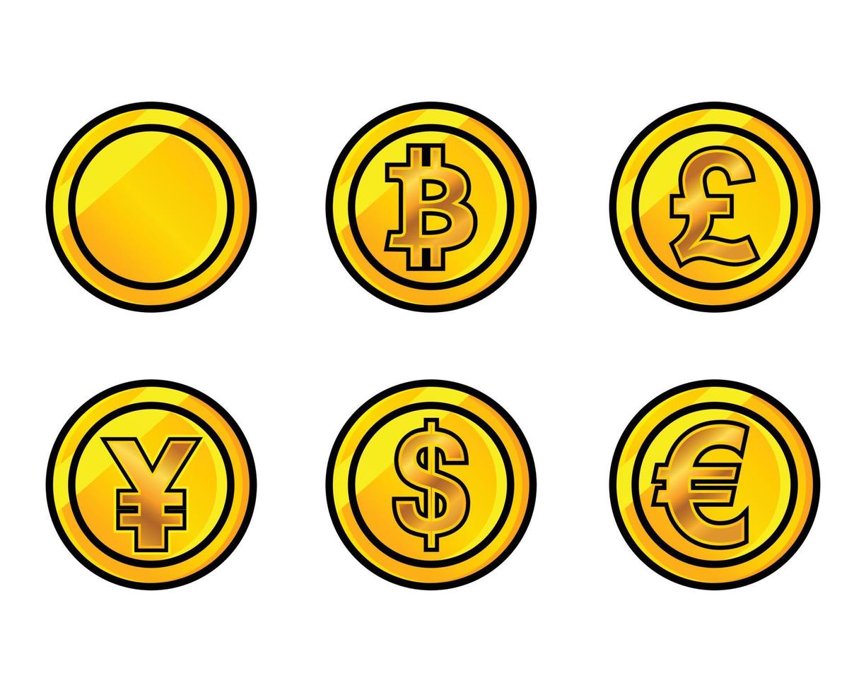världens valutasymbol och mynt set vektor