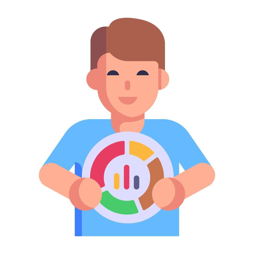 person som presenterar affärsdiagram, platt ikon för dataanalytiker vektor