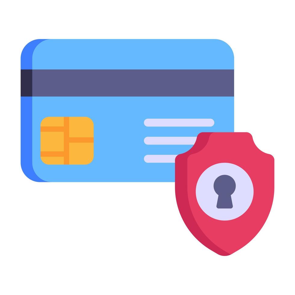 säker betalning platt ikon, kreditkort med säkerhetssköld vektor