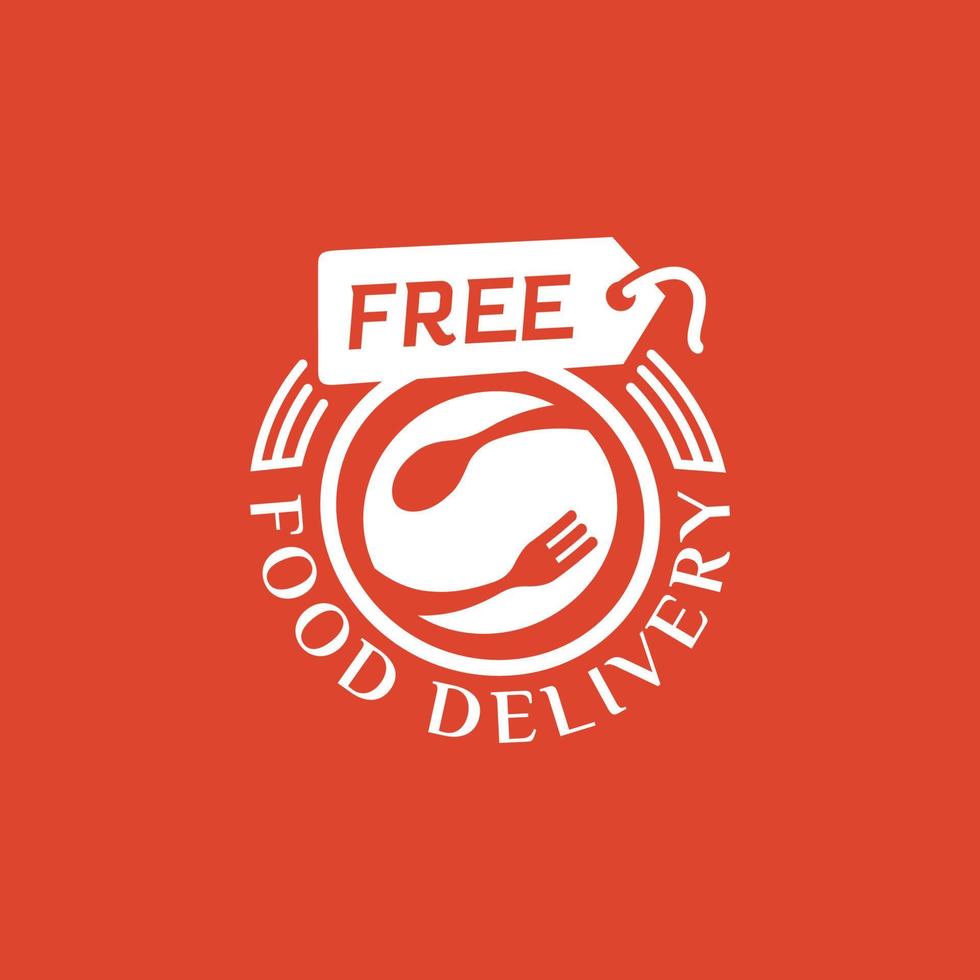 gratis matleverans på röd bakgrund. leveransetikett för online shopping. världsomspännande frakt. vektor illustration