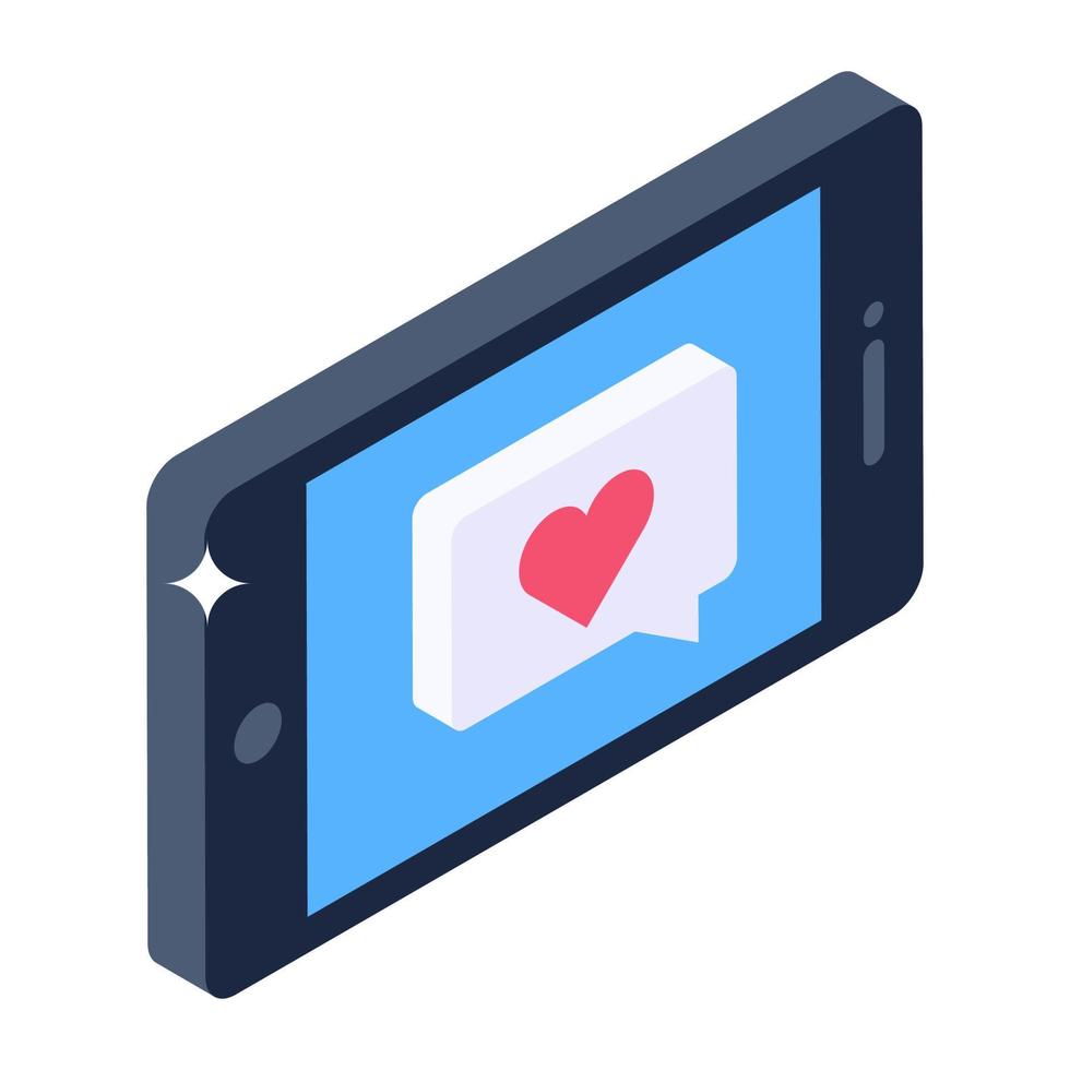Isometrisches Symbol der mobilen Dating-App, Herz auf einem Laptop vektor