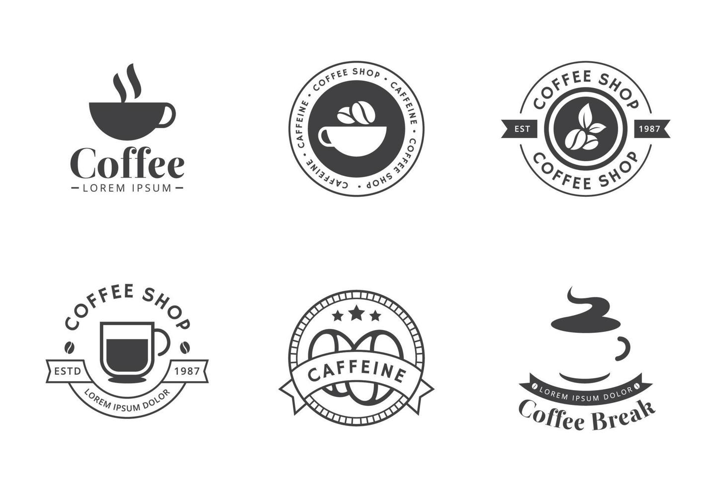 uppsättning kaffe logotyp och etikett i svart färg vektor